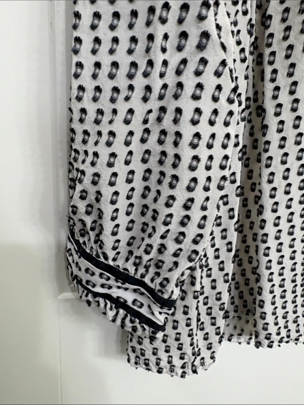 J. Crew Black & Off-White Patterned V-Neck Silk blend Blouse